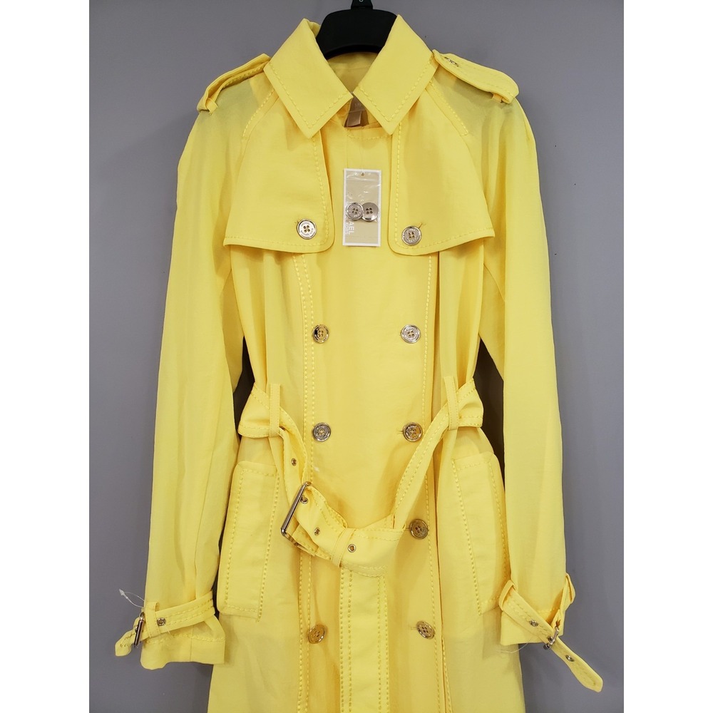 NEW $295 Michael Kors Yellow Sunshine Trench Coat Jacket LONG Spring Lightweight - Picture 3 of 9